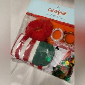 Cat & Jack Christmas Accessory Kit, socks, Scrunchy, Twister, pen Stocking Stuff